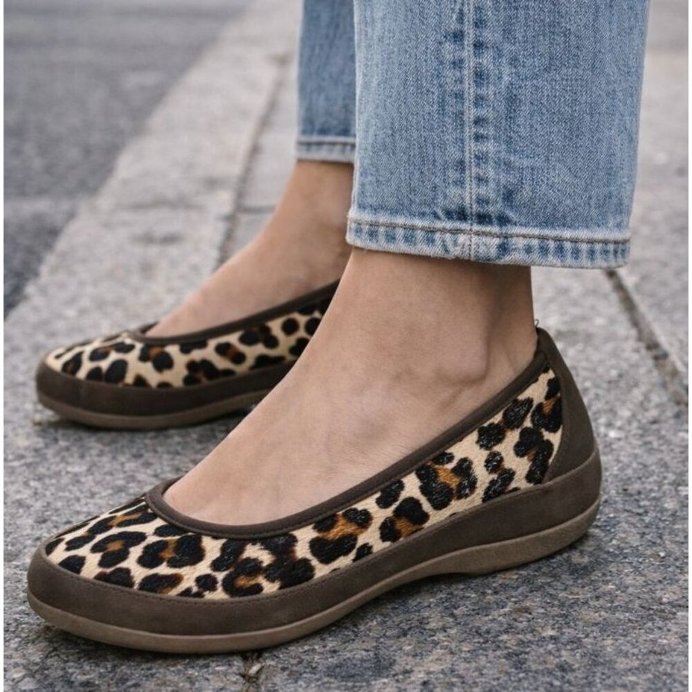 Ecco Felicia Loafers Size EU 36 Brown Leopard Flats Calfhair Animal Print